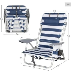 Aktive Silla de playa Bajo plegado 4 rayos con posiciones de cojín y bolsillo