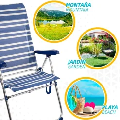 Aktive Silla plegable con respaldo alto 5 posiciones 61x69x108 cm