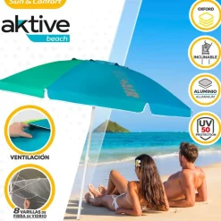 Aktive Sombrilla de Playa con Ventilación Superior Protección UV50 200 cm