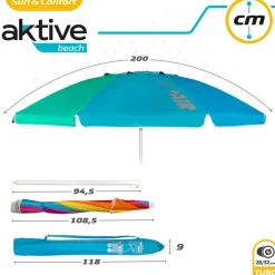 Aktive Sombrilla de Playa con Ventilación Superior Protección UV50 200 cm