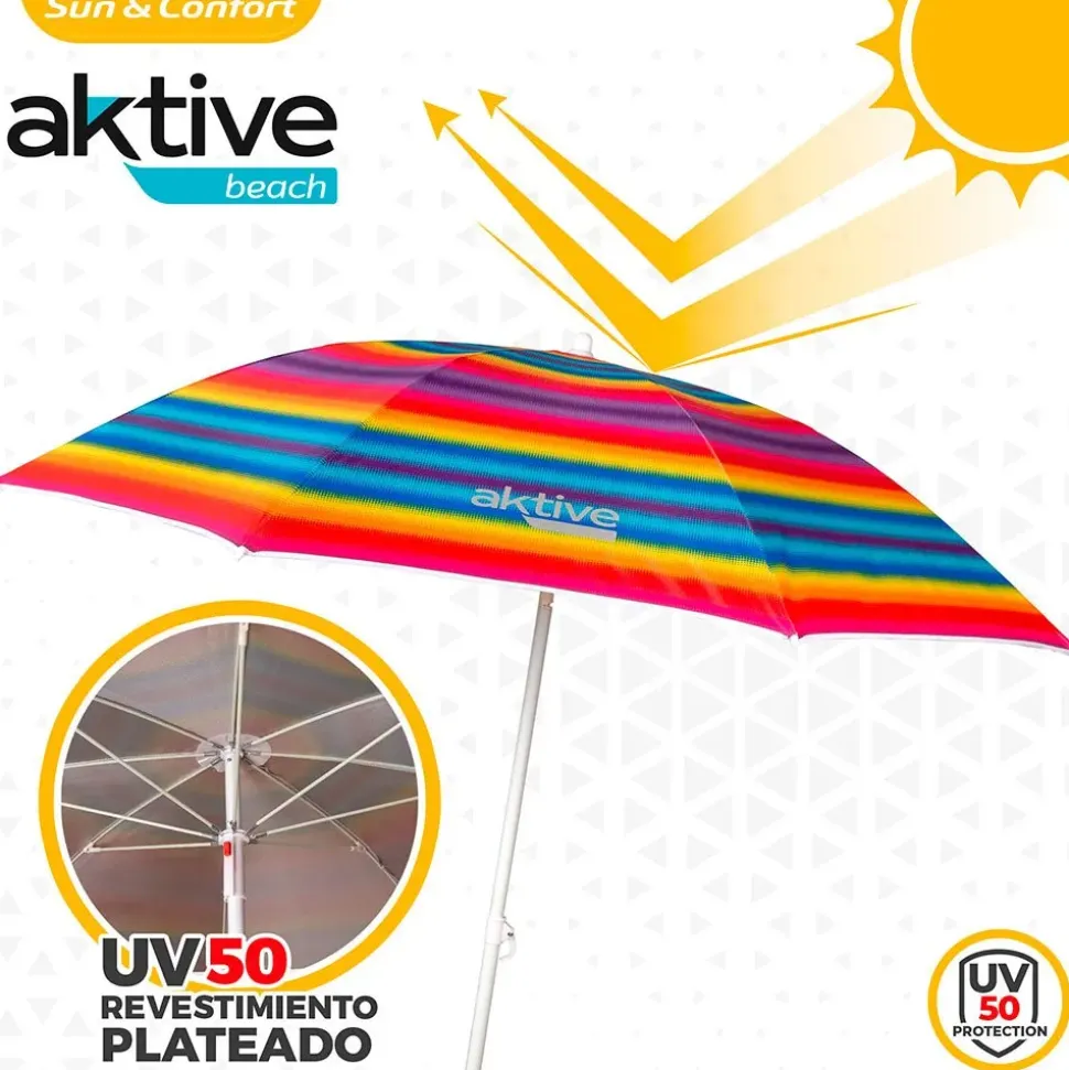 Aktive Sombrilla de playa resistente al viento con protección UV50 180 cm