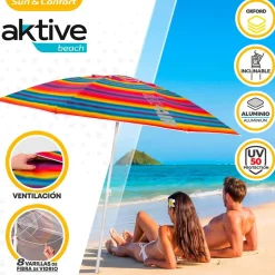 Aktive Sombrilla de playa Sun&Confort Ø resistente al viento UV50 con mástil inclinable 220cm
