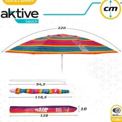 Aktive Sombrilla de playa Sun&Confort Ø resistente al viento UV50 con mástil inclinable 220cm