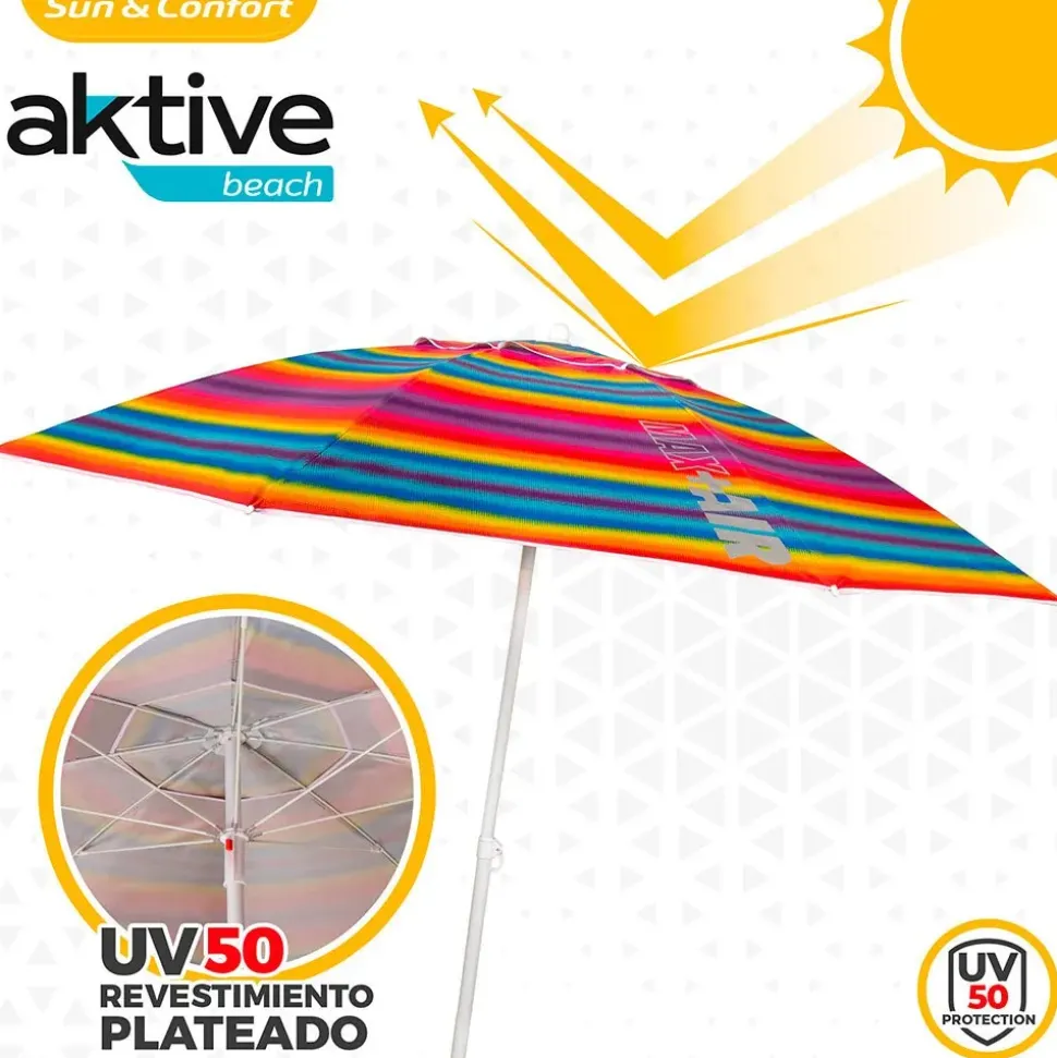 Aktive Sombrilla de playa Sun&Confort Ø resistente al viento UV50 con mástil inclinable 220cm
