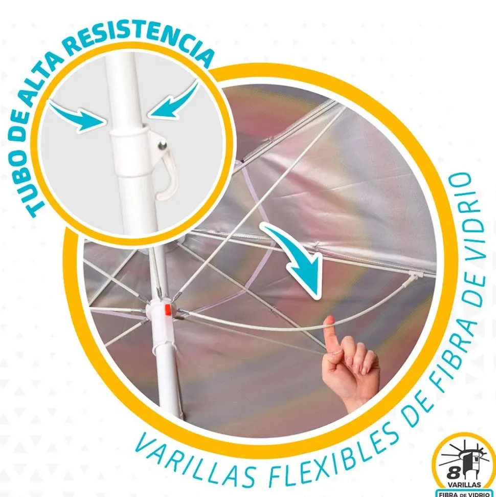 Aktive Sombrilla de playa Sun&Confort Ø resistente al viento UV50 con mástil inclinable 220cm