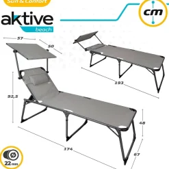 Aktive Tumbona Plegable Con Parasol Y Cojín