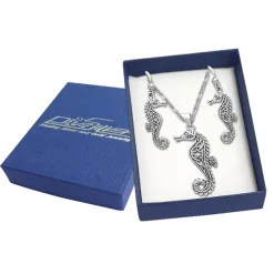 Dive Silver Collar Celtic Seahorse Pendant And Earring Box