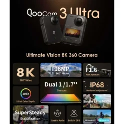 Kandao Cámara deportiva QooCam 3 Ultra 360